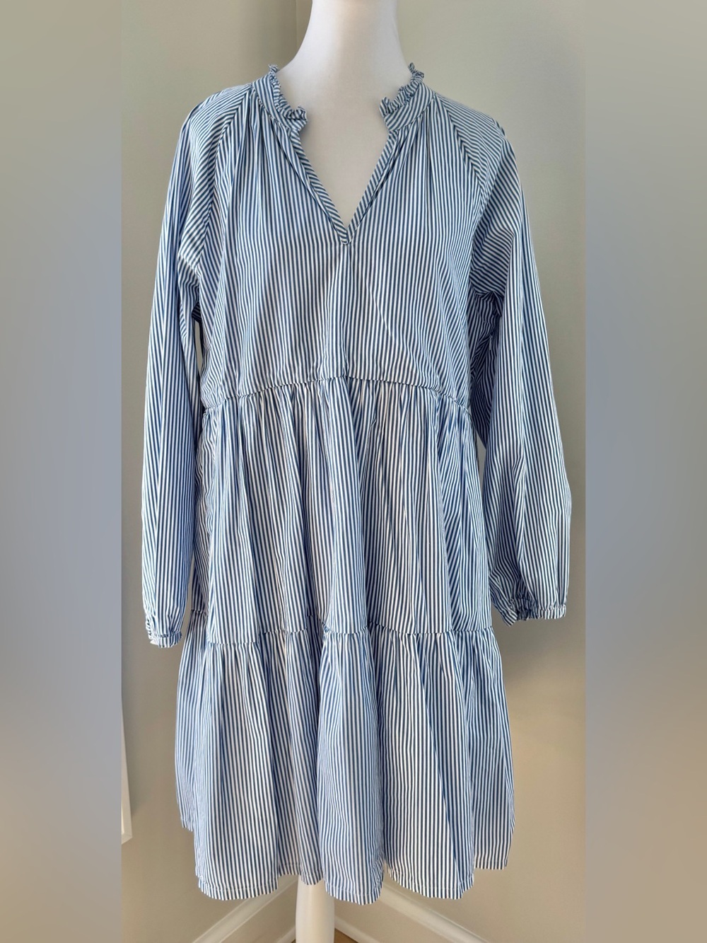 J. Crew Blue and White Striped 100% cotton babydoll dress